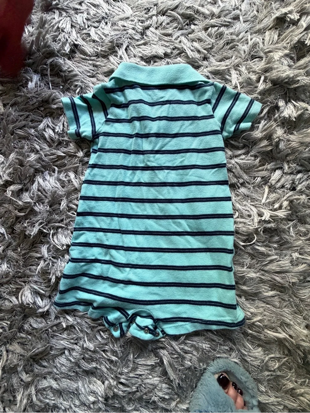 Carter's Mint Green Polo Romper with Navy Stripes